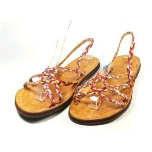 Mongas Sandals Women's Size 7 Braided Straps Brown Pink Leather